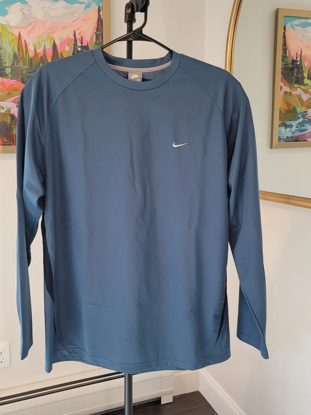 NIKE Long Sleeve Dri-FIT Crew Neck Shirt Slate Blue Men's Size XL